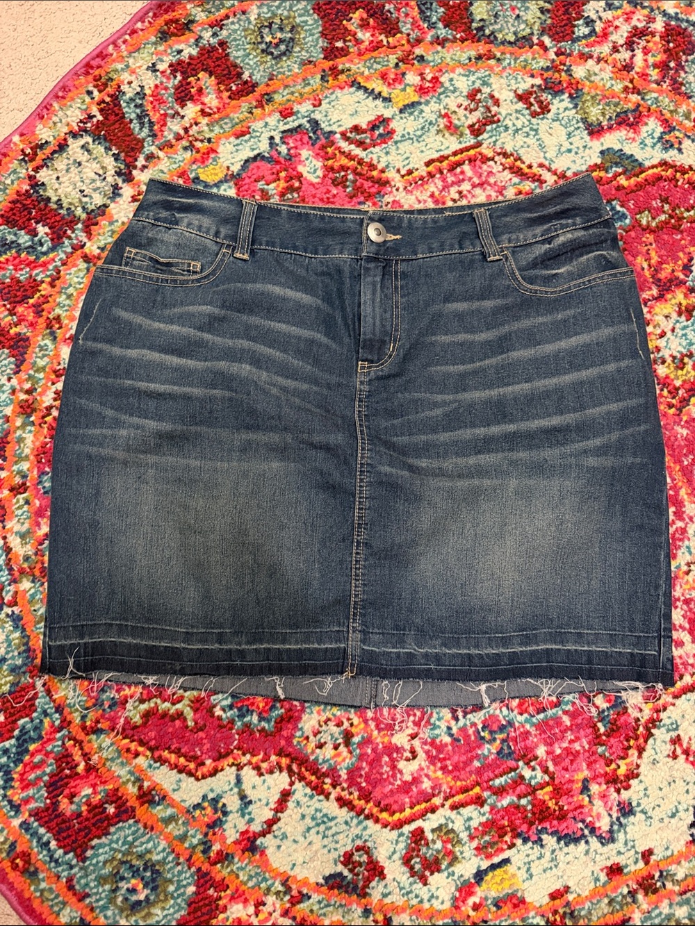 Lane Bryant Blue Denim Frayed-Hem Mini Skirt